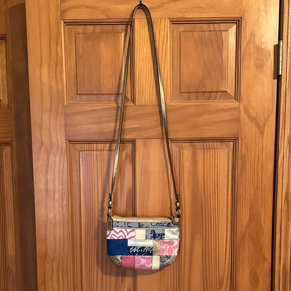 Coach Patchwork Crossbody Bag with Gold and Pink Accents